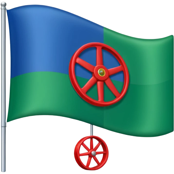 flag with green at the bottom and blue at the top with a red wheel in the middle emoji