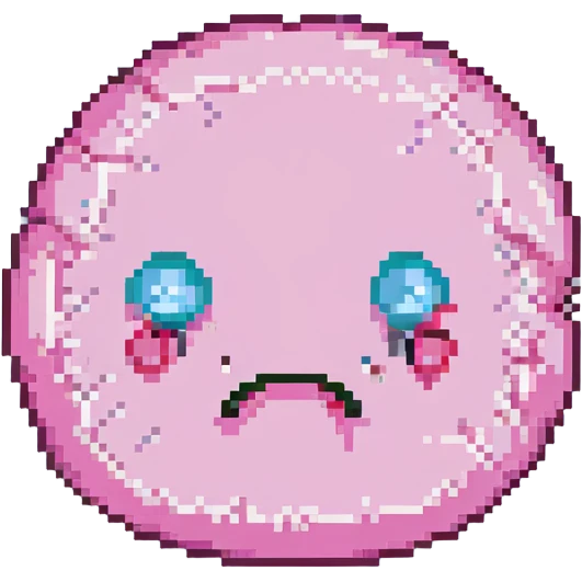 16-bit pixel art of a pink frowny face rounded blob emoji