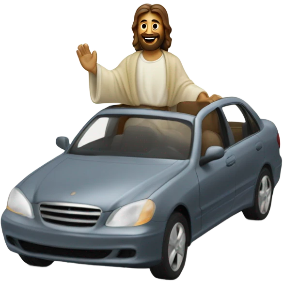 Guy riding in car with Jesus emoji