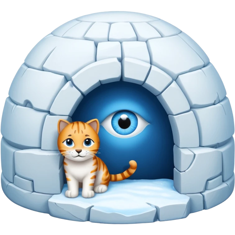 igloo with snow on top and a big cat's eye looking out the igloo entrance emoji