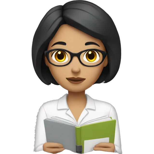 white woman with short black hair writing  a notebook emoji