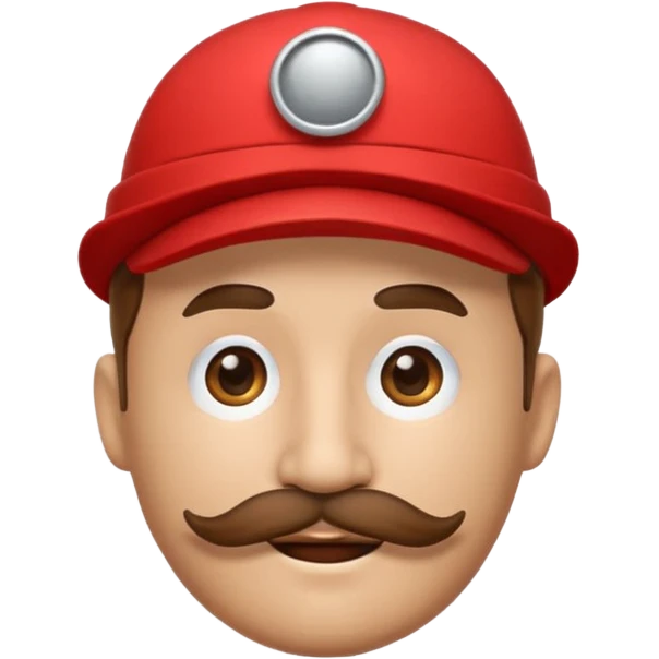 round emoji face with big brown mustache and red cap with white circle emblem, 3D emoji style, 1:1
 emoji