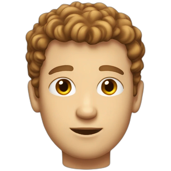 white man with short brown curly hair wearing dorky tshirt emoji
