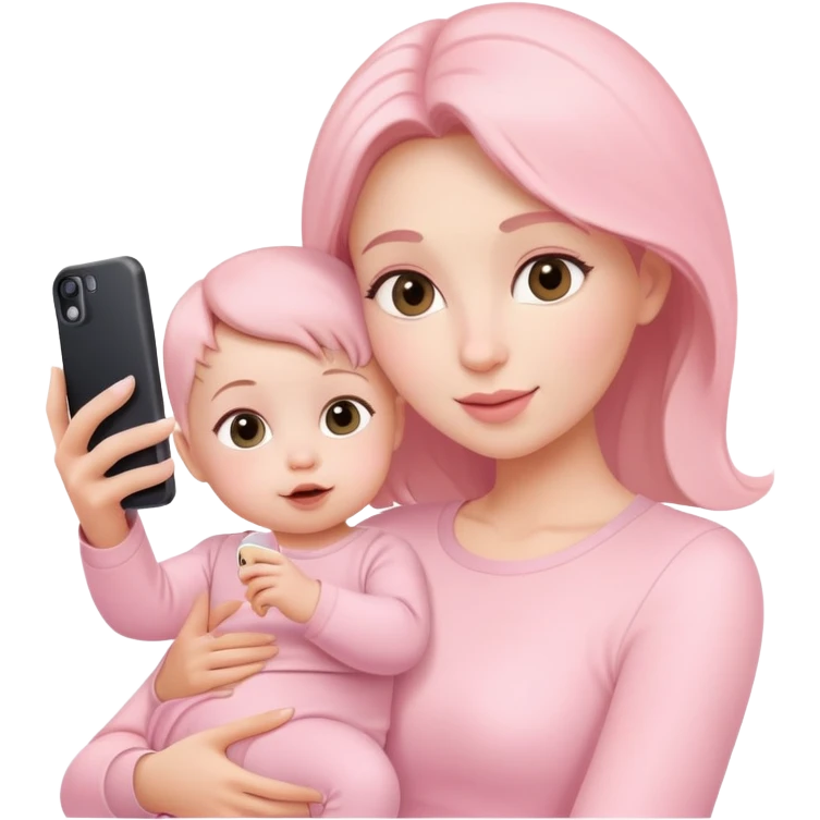mother and baby taking selfie wearing pastel pink outfits emoji
