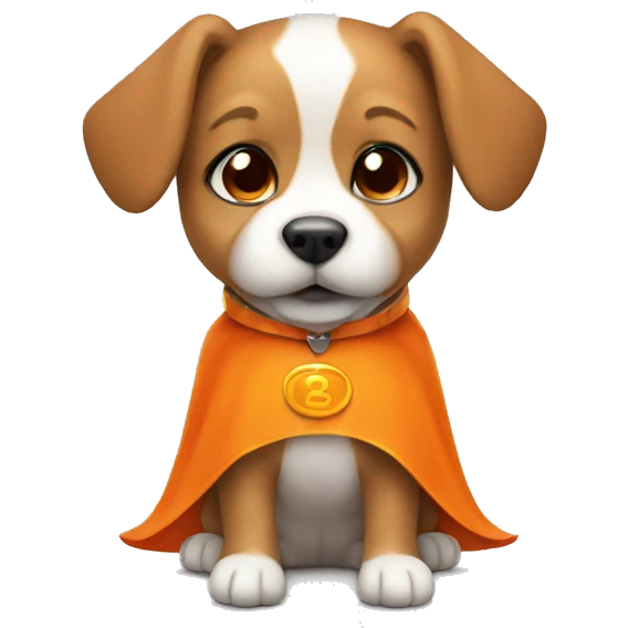 Superhero puppy with orange cape emoji