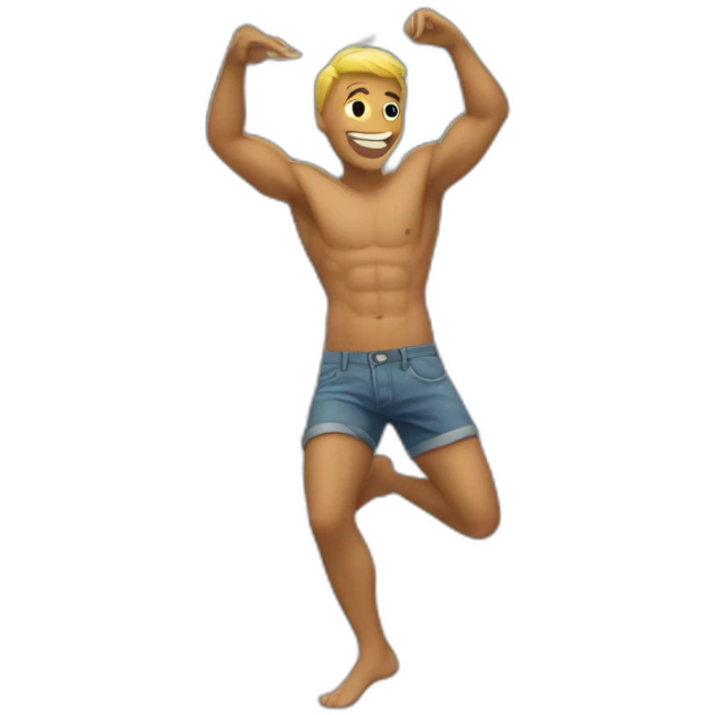 Shirtless guy dancing under raining money  emoji