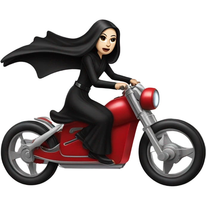 Jedi teen Morticia Addams flying a red Zephyr-J antigravity speeder bike  emoji
