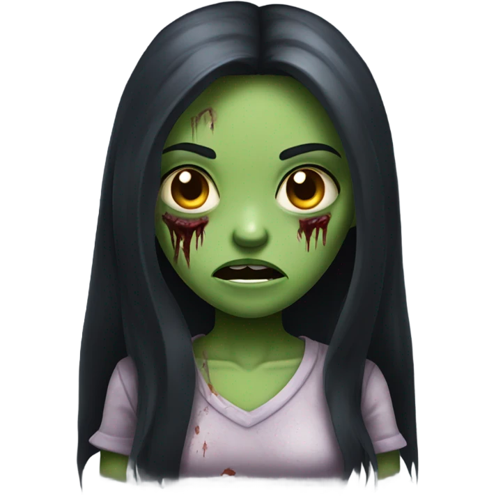 girl zombie with black long hair with teeth and serious face  emoji