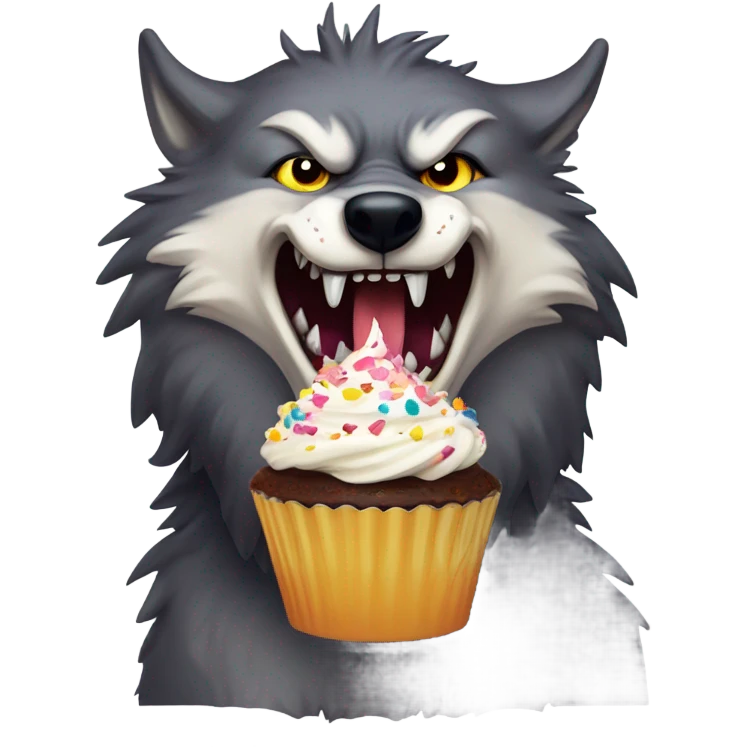 Big bad wolf eating cupcake emoji