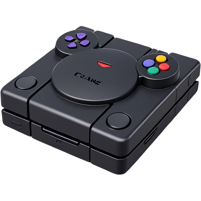 Clash of Clans aesthetic: Cinematic Playful PlayStation 1 Console Portrait Emoji, rendered in a 3D vector-style similar to standard emojis with minimal shading and bold, simplified shapes. A compact, distinct form with signature details, softly glowing with a cutting-edge console technology charm. Simplified yet unmistakably iconic, highly detailed and consistent, glowing with a soft radiance and high shine. Stylized with a touch of technological advancement and a soft glowing outline, capturing the essence of a beloved gaming relic with a friendly, playful manner! emoji