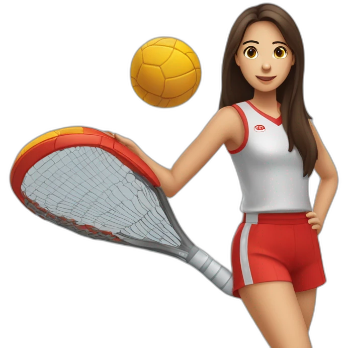 Une jeune fille brune habiller en rouge qui fait du handball emoji