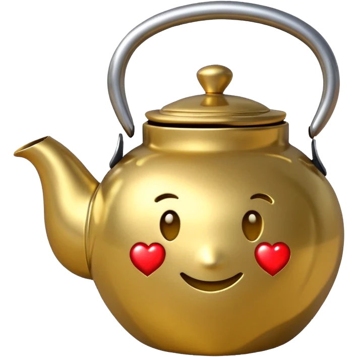 metallic Apple emoji style teapot with question mark on the body emoji