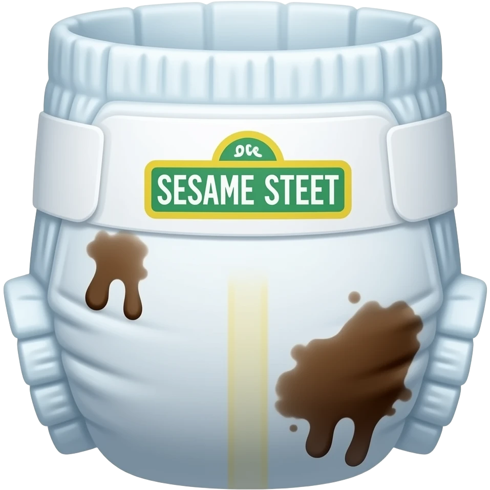 a cute sesame street designed adult diaper stained brown when looked at from behind emoji