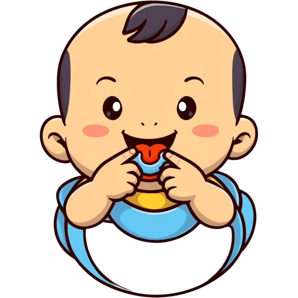 smiling baby boy teething with finger in mouth emoji