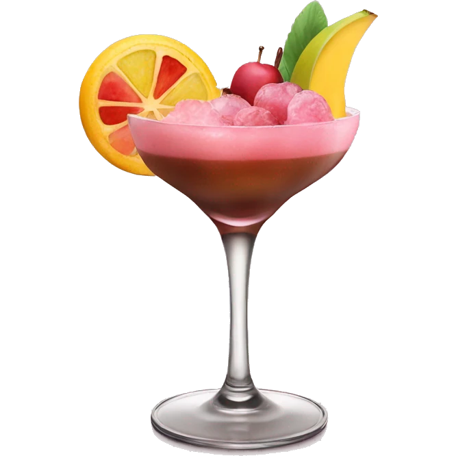 pink and brown cocktail with fruits on top emoji