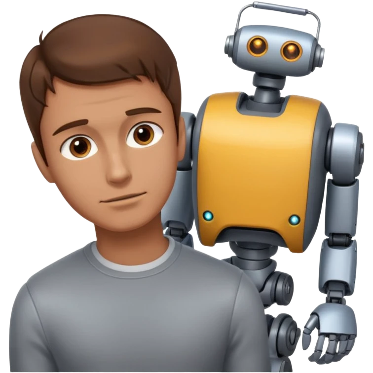 Man with brown hair bent over with a robot right behind him emoji