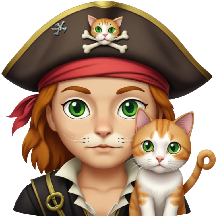 pirate with a cat face and the cat has green eyes and the cat is white emoji