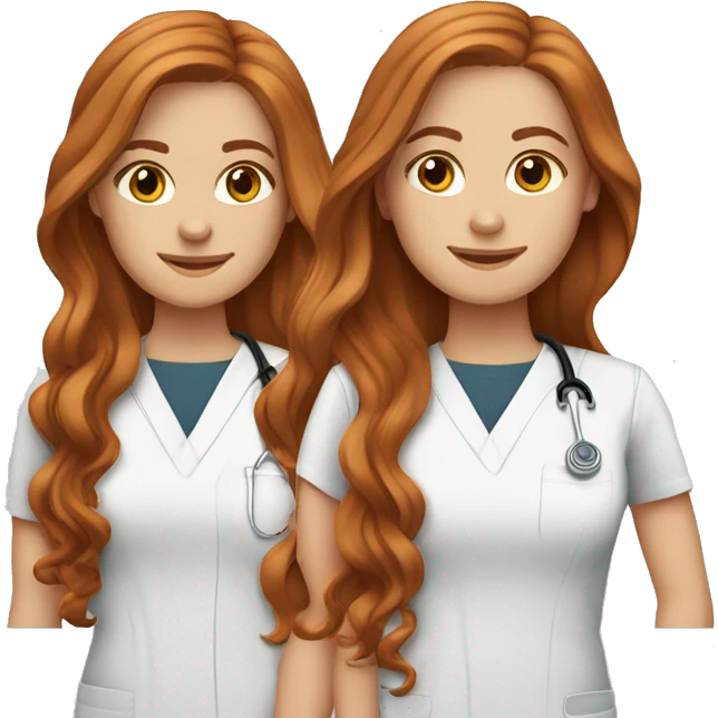 white girl. long wavy auburn hair. Scrubs.  emoji