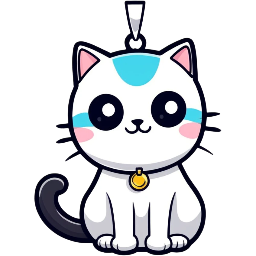 cat with a shiny pendant, cartoon sticker style emoji