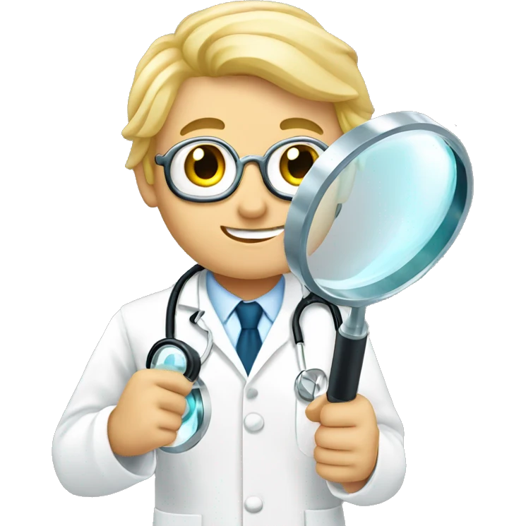 blonde doctor boy holding magnify glass in hands emoji