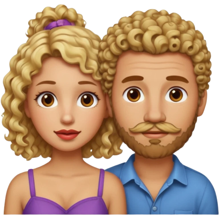 sarı saçlı kıvırcık kahverengi gözlü güzel dudaklı kızla kıvıcık kısa saçlı kahverengi çenesinde sakal ve bıyık olan kısık gözlü erkek aşk emojisiyap emoji
