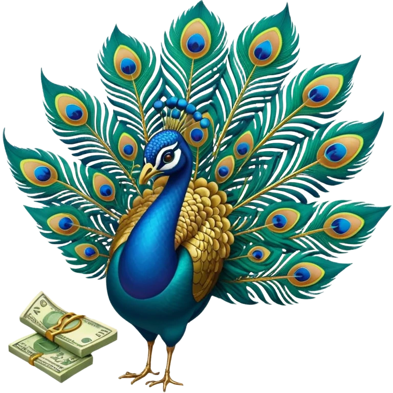 Peacock feather and money emoji