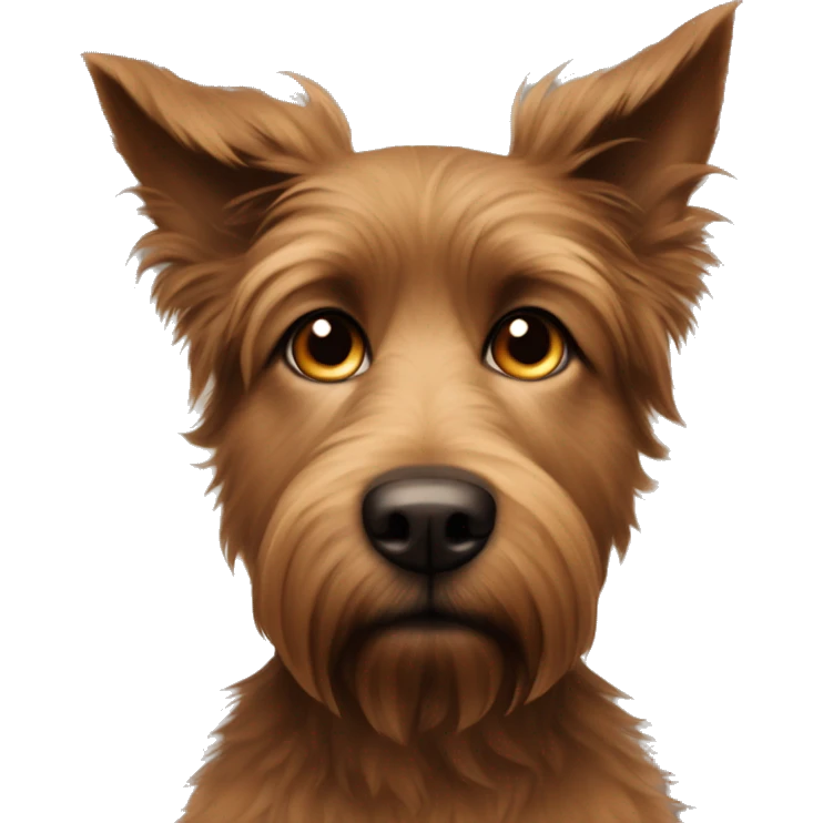 Scruffy brown medium sized dog with look into your soul human eyes emoji