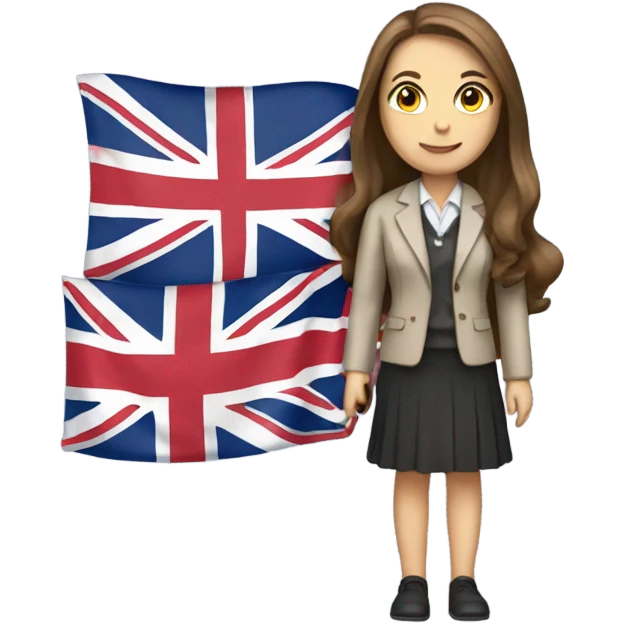 English teacher female with long brown hair and Britain flag emoji