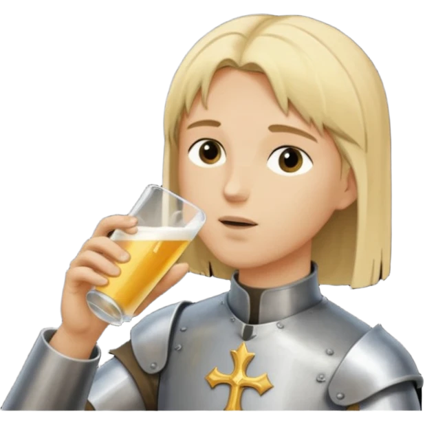 Jeanne d’arc dans un biberon et un homme grand un rase cheveux blond le boit emoji