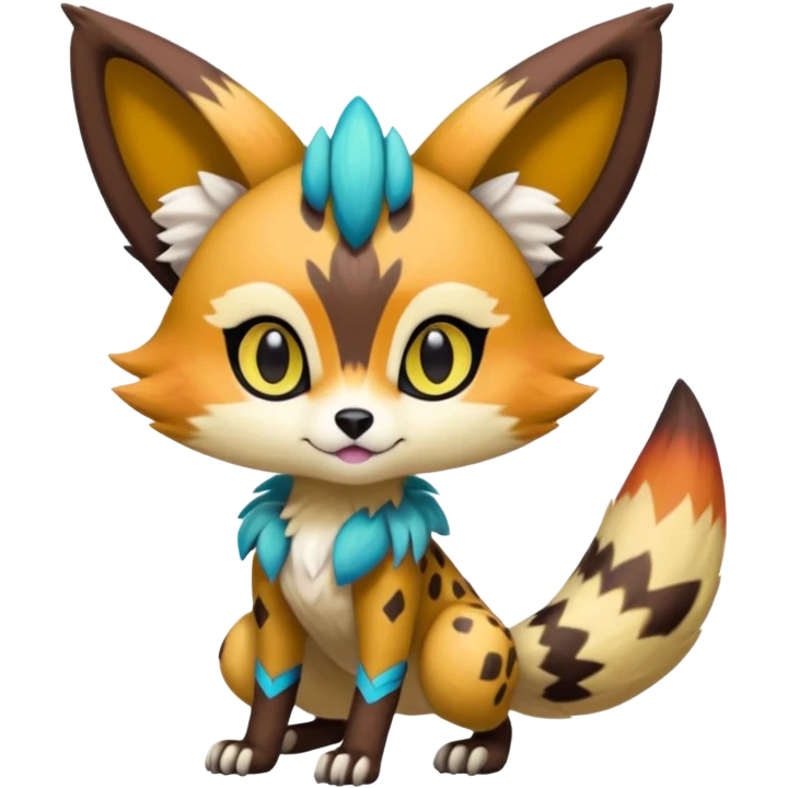 Colorful Meloetta-Tanuki-Vernid-Sergal-Serval-Pokémon-Fakémon-fusion-hybrid-creature emoji