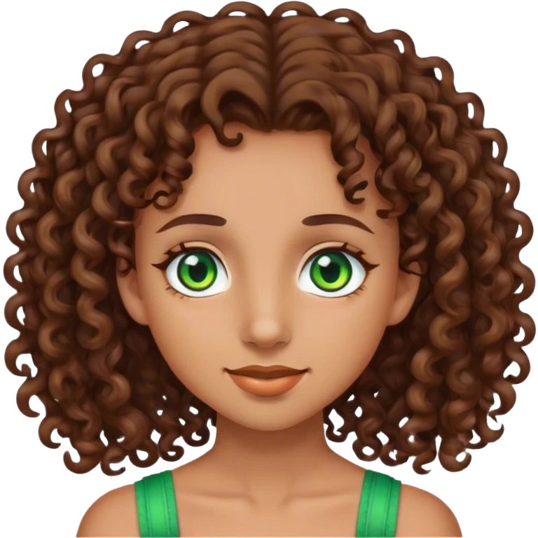 girl with green eye and brown hair short curly and braces  emoji
