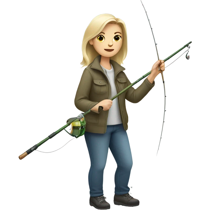White Skin colored woman fishing, holding a fish and a fishing rod emoji