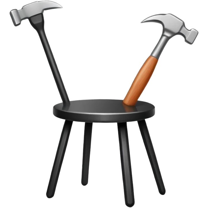 Minimalistic flat vector icon, iOS style, thin black contour on white background. Chair with hammer and paintbrush. No text, no shadows emoji