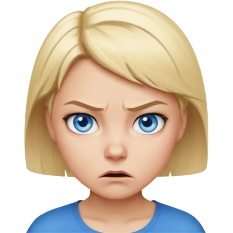 a girl blue eyes short blonde hair looking angry emoji