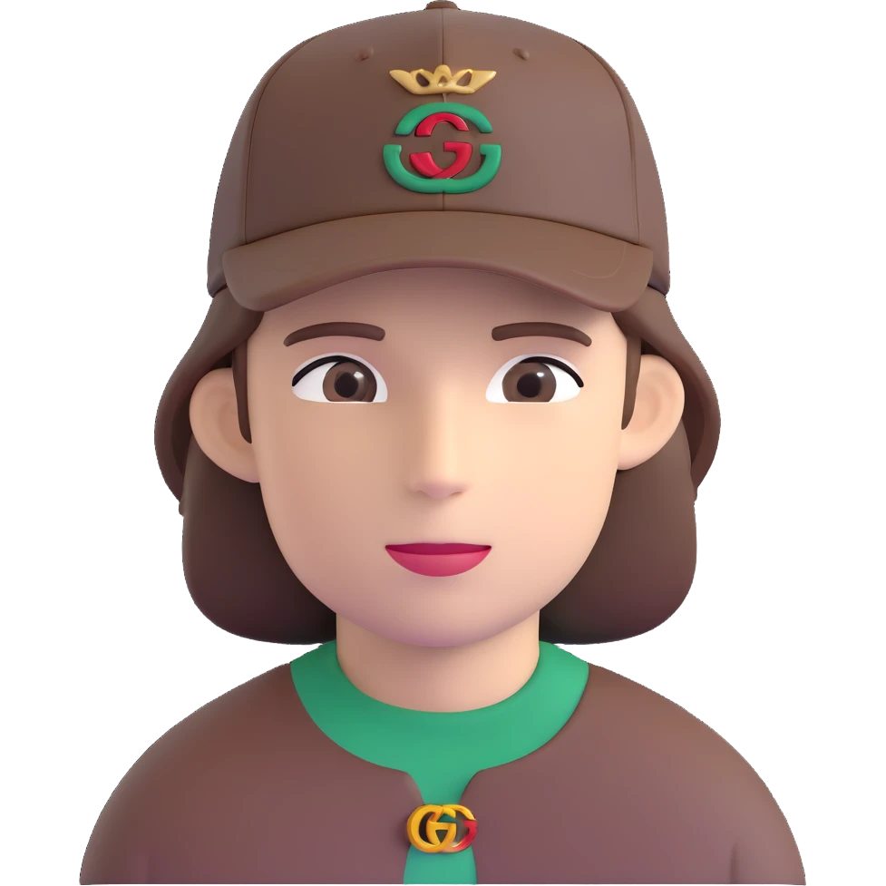 man with medium-length brown hair, Gucci cap emoji
