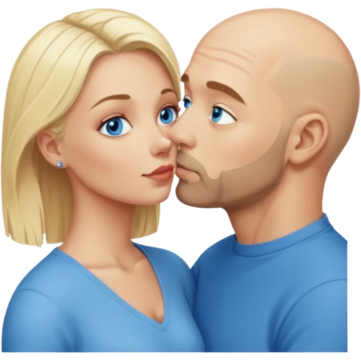 middle age bald man with scruff, blue eyes a.  Kissing blonde woman with blue eyes emoji