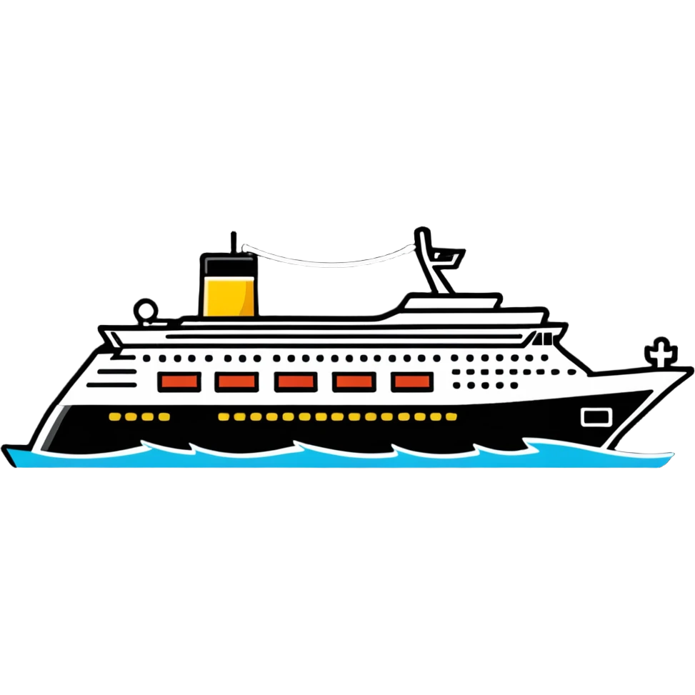cruise ship, cartoon sticker style emoji