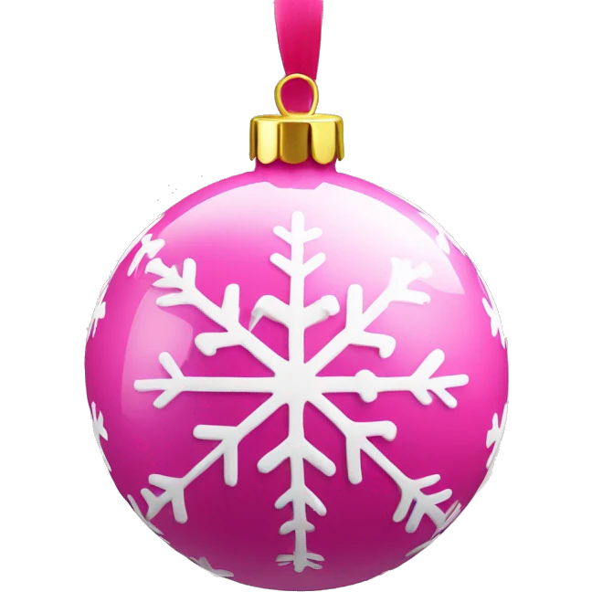 Playful pink Christmas bauble with a snowflake design and ribbon emoji