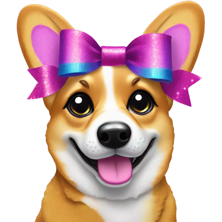 Lisa frank glitter corgi with ribbon bow on head emoji