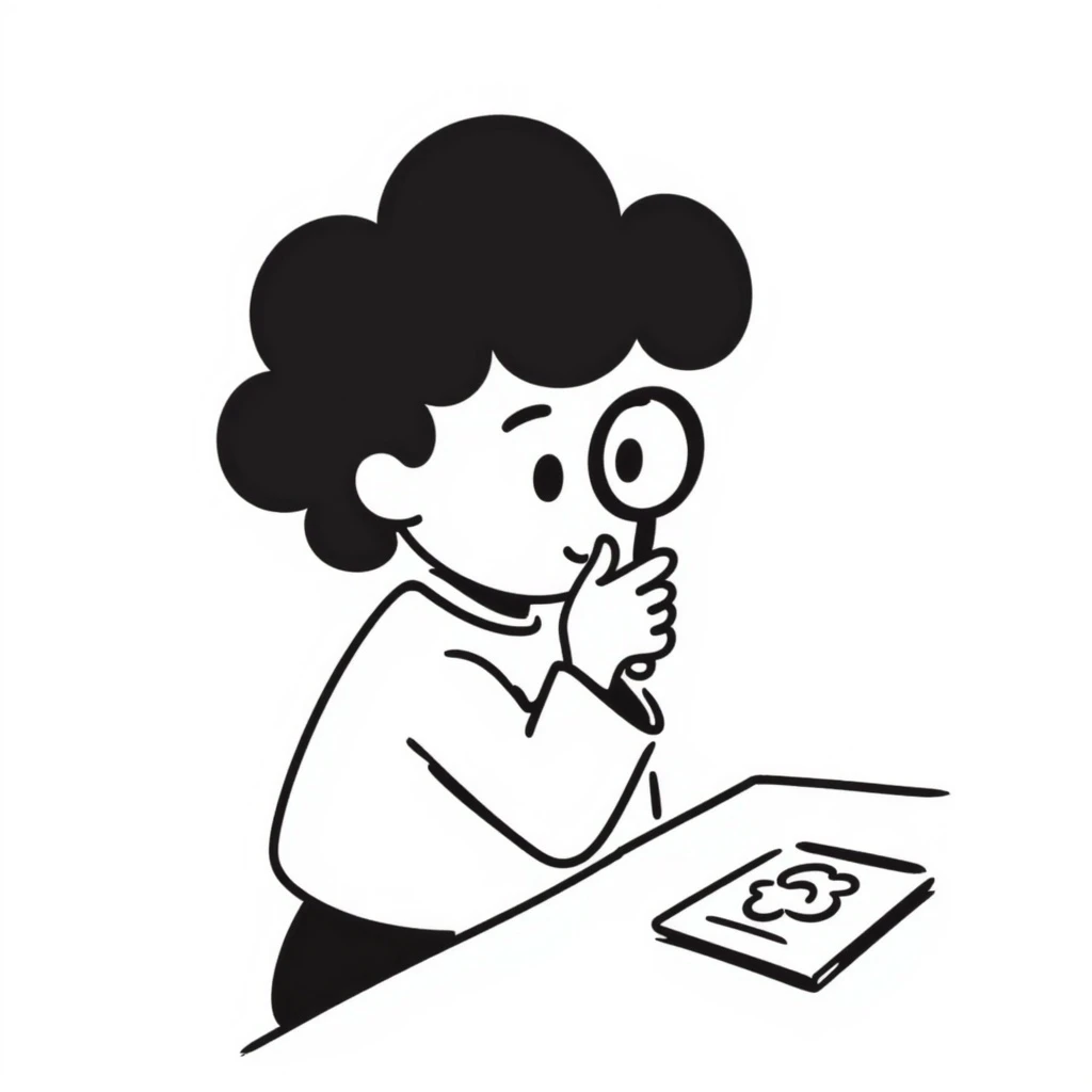 a child peering through a magnifying glass, hand drawn doodle style emoji