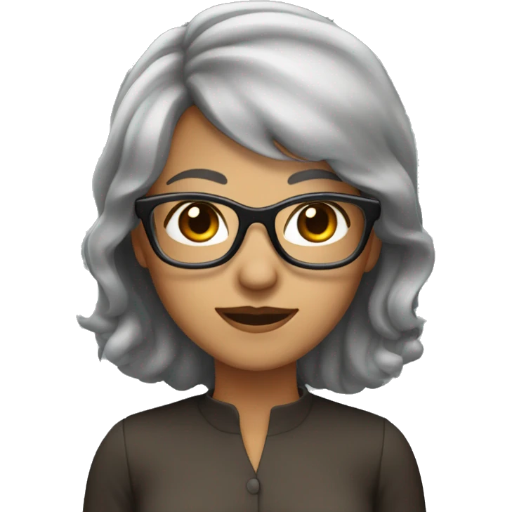 Lady with black and gray hair,  light brown eyes with brown glasses emoji