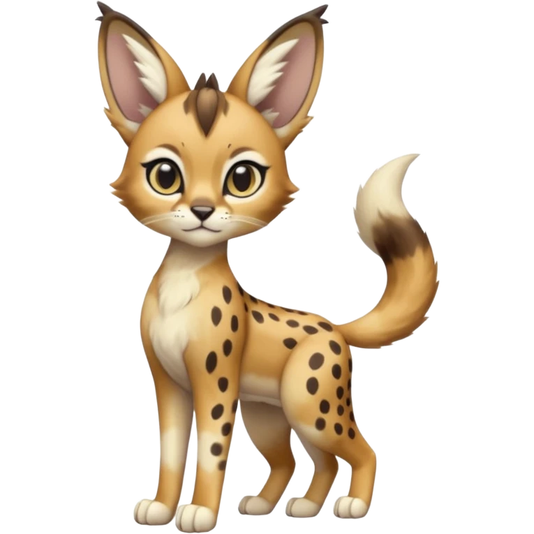 Big-eared big-eyed cute realistic animalistic feral digitigrade 4-legged anime-styled Meloetta-Caracal-Sergal-Serval-hybrid-fusion-creature-animal, full body emoji