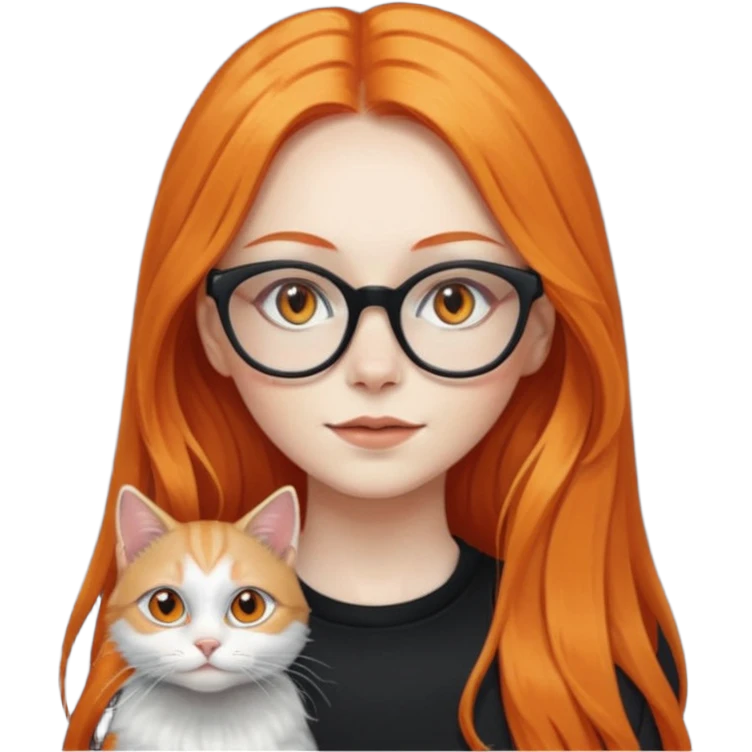 girl with very long orange hair, and silver cat-eyed glasses. Black clothes emoji