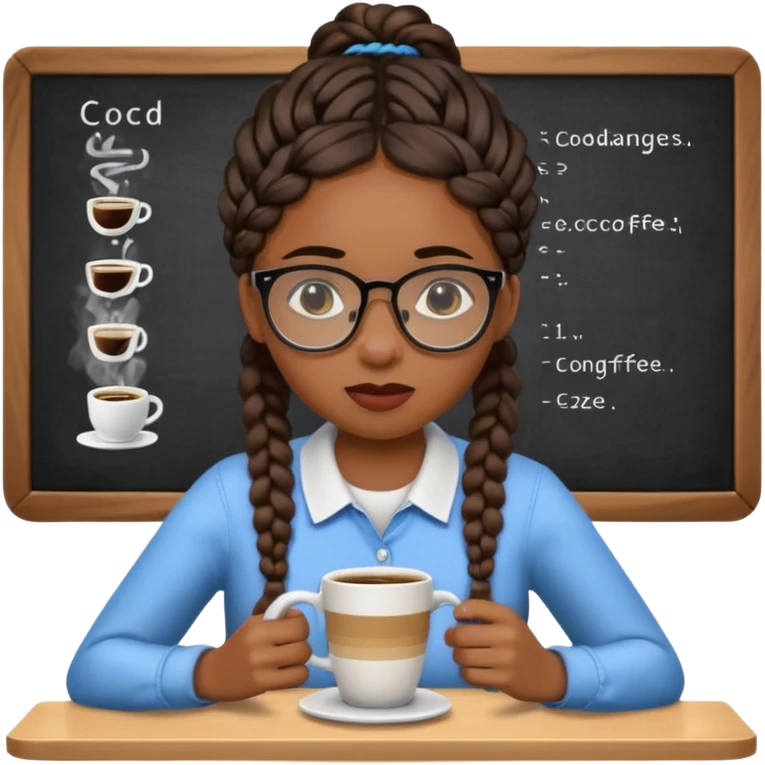 Make a black female software engineer with glasses  and braids coding, crying and drinking coffee emoji
