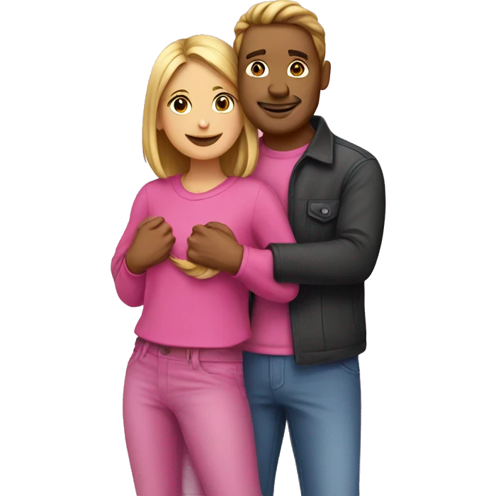 A guy and a girl hugging dressed in all pink emoji
