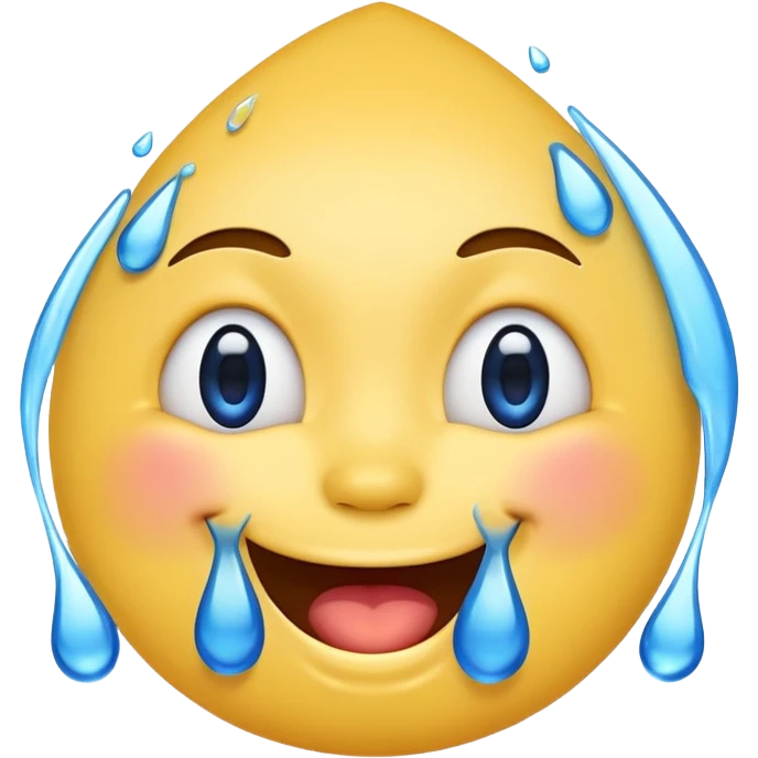 Emoji, yellow round laughing face, blue tears of joy on it. 2 big blue tears on each of the 2 cheeks emoji