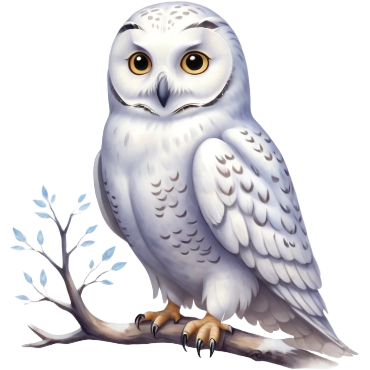 A hand-drawn fantasy illustration of Hedwig, Harry Potter’s snowy owl, with soft watercolor style, gentle pastel tones, magical sparkles in the air, cozy wizarding atmosphere, storybook illustration, high detail, whimsical and warm mood. ohne backgraund emoji