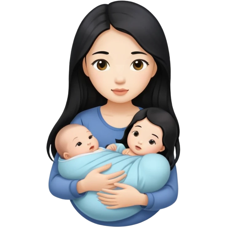Beautiful Asian girl with long black hair holding newborn baby emoji