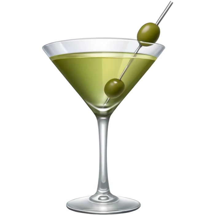 martini with 3 green khaki olives all at the same stick and same size . liquid should be a clear color.  emoji