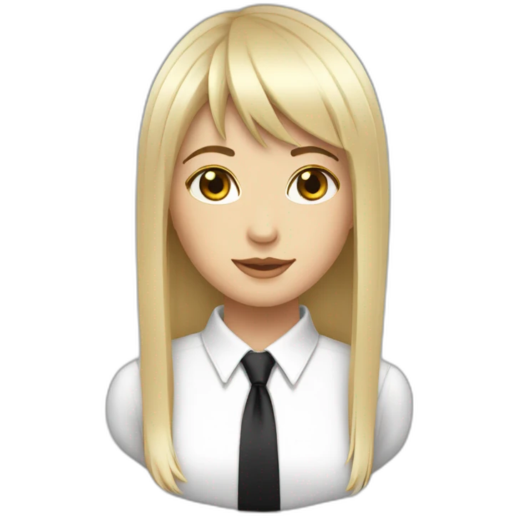 white female bangs black straight hair white shirt black tie emoji